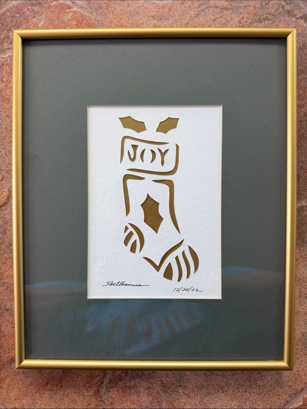Framed Cut Paper Gold 'Joy' Holiday Wall Art - Artist Signed.